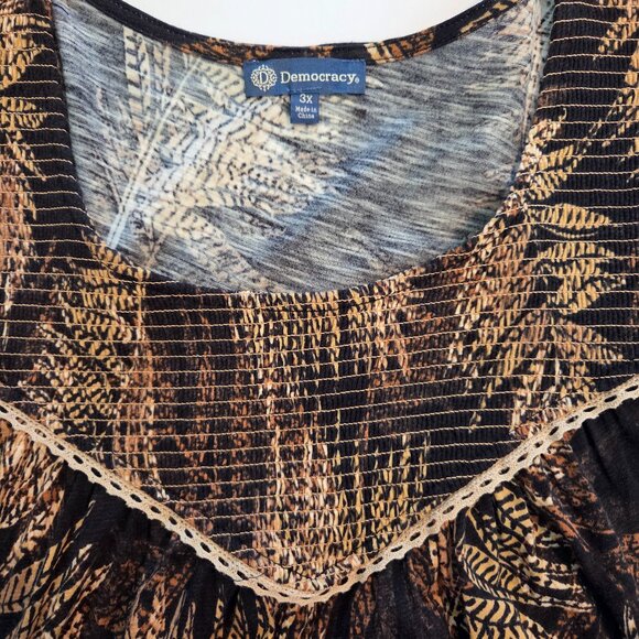 NWT - Democracy Short Sleeve Top, 3X, Black/tan/warm caramel brown - Picture 4 of 12